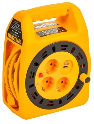 Удлинитель на катушке 3х15м с заземл. Industrial УК15 2P+PE 3х1.5кв.мм USBх2 LED термозащита IEK IN-KP24-16-03-15-UL