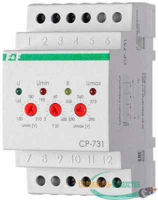 Реле напряжения CP-731 (трехфазный; микропроцессорный; контроль верхнего и нижнего значений напряжения; контроль асимметрии; чередования фаз; монтаж на DIN-рейке 35мм 3х400/230+N 2х8А 1Z 1R IP20) F&F EA04.009.005