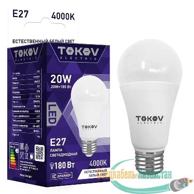 Лампа светодиодная 20Вт А60 4000К Е27 176-264В TOKOV ELECTRIC TKE-A60-E27-20-4K