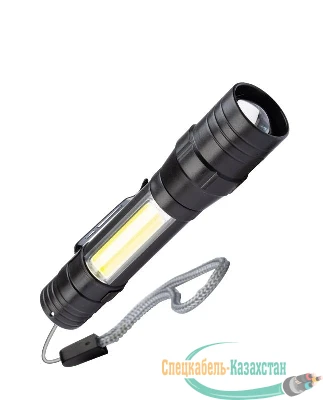 Фонарь аккумуляторный ручной LED 1Вт + COB 5Вт линза зум аккум. Li-ion 18650 1А.ч USB-шнур ABS-пластик КОСМОС KOS113Lit