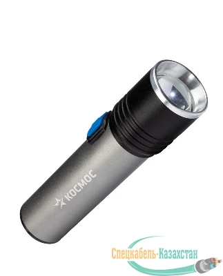 Фонарь аккумуляторный ручной LED 3Вт линза зум аккум. Li-ion 18650 1.2А.ч USB-шнур анодир. алюм. КОСМОС KOS111Lit