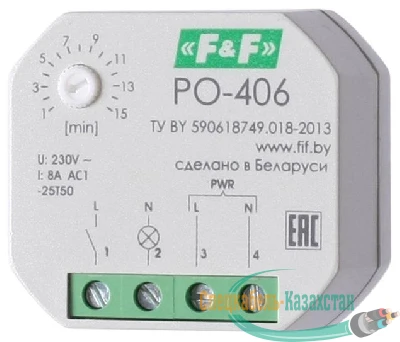 Реле времени PO-406 (задержка выкл. /управ. контактом 230В 8А 1НО IP20 монтаж в коробку d-60мм) F&F EA02.001.019