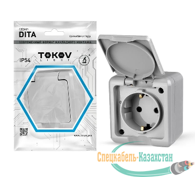 Розетка 1-м ОП Dita 16А IP54 250В с заземл. с крышкой сер. TOKOV ELECTRIC TKL-DT-R1Z-C06-IP54