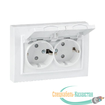 Розетка 2-м СП Минск 16А IP44 с заземл. защ. шторки с крышкой бел. EKF ERR16-129-200-44