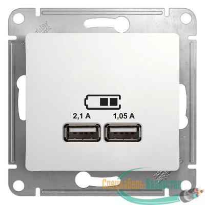 Розетка USB 2-м СП Glossa тип A+A 5В/2.1А 2х5В/1.05А механизм бел. SE GSL000133