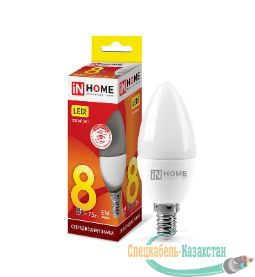 Лампа светодиодная LED-СВЕЧА-VC 8Вт 230В E14 3000К 600Лм IN HOME 4690612020426