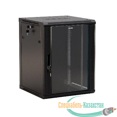 Шкаф настенный TWB-0945-GP-RAL9004 19дюйм 9U 500х600х450мм стеклян. дверь с перфорацией по бокам ручка с замком черн. (RAL 9004) (разобранный) Hyperline 392629
