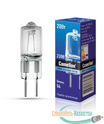Лампа галогенная JD 20Вт капсула g4 2850К 240В g4 Camelion 10405