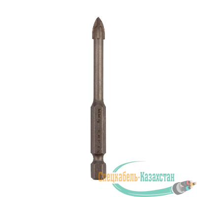 Сверло по стеклу и керамике 6мм 4 грани шестигранный хвостовик Kranz KR-91-0649