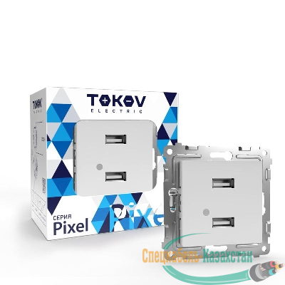 Розетка 2-м USB СП Pixel тип A+A 5В 1х2.1А 2х1.05А механизм бел. TOKOV ELECTRIC TKE-PX-2USB-C01