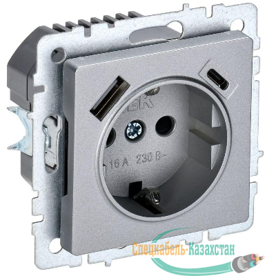 Розетка BRITE РЮш11-1-БрА 16А с USB A+C 18Вт с заземл. защ. шторки механизм алюм. IEK BR-R14-16-U22-018-K47
