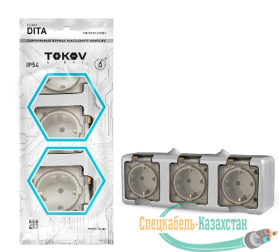 Розетка 3-м ОП Dita 16А IP54 250В с заземл. с прозр. крышкой сер.TOKOV ELECTRIC TKL-DT-R3Z-C06T-IP54