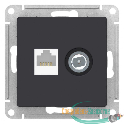 Механизм розетки 2-м ATLAS DESIGN комп. RJ45 кат.5E+TV карбон SchE ATN001089