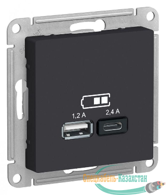 Розетка USB AtlasDesign тип A+C 5В/2.4А 2х5В/1.2А механизм карбон SE ATN001039