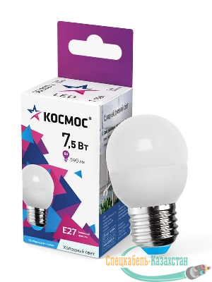Лампа светодиодная 7.5Вт шар 6500К холод. бел. E27 220В КОСМОС LkecLED7.5wGL45E2765