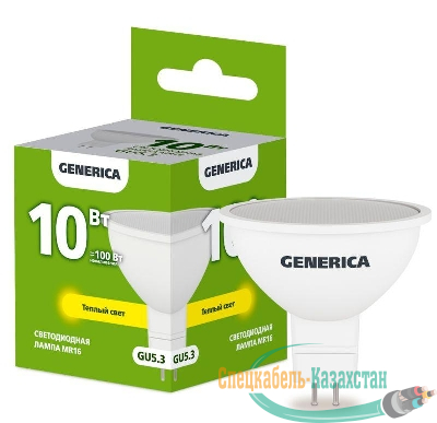 Лампа светодиодная MR16 10Вт софит 3000К GU5.3 230В GENERICA LL-MR16-10-230-30-GU5-G