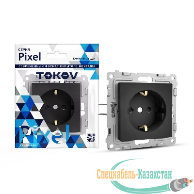 Розетка 1-м СП Pixel 16А IP20 с заземл. механизм карбон TOKOV ELECTRIC TKE-PX-R1Z-C14