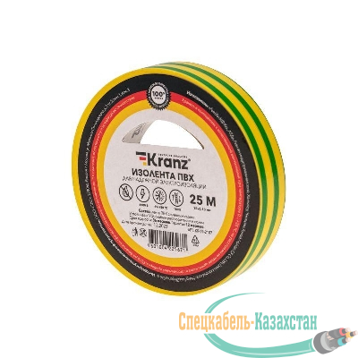 Изолента ПВХ 0.13х15мм 25м желт./зел. (уп.5шт) Kranz KR-09-2107