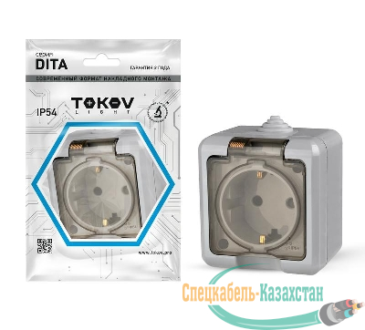 Розетка 1-м ОП Dita 16А IP54 250В с заземл. с прозр. крышкой сер. TOKOV ELECTRIC TKL-DT-R1Z-C06T-IP54