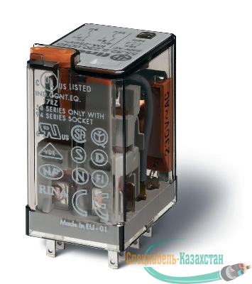 Реле миниатюрное универсальное электромеханич. монтаж в розетку 2CO 10А AgNi 24В AC RTI опции: кнопка тест + мех. индикатор FINDER 553280240040