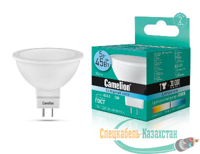 Лампа светодиодная LED5-MR16/845/GU5.3 5Вт 4500К бел. GU5.3 385лм 12В Camelion 12026