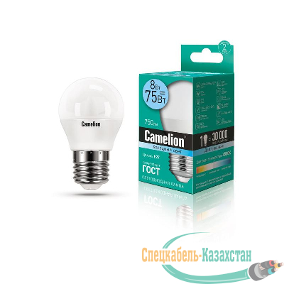 Лампа светодиодная LED8-G45/845/E27 8Вт шар 4500К бел. E27 750лм 170-265В Camelion 12394