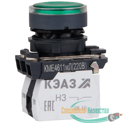 Кнопка КМЕ 4611мЛ 220В 1но+1нз цилиндр индикатор IP65 зел. КЭАЗ 248250