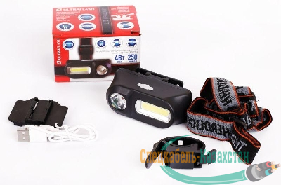 Фонарь аккумуляторный налобный LED53763 XPE + COB LED 3 + 3Вт 1 режим аккум 3.7В крепл. черн. (бокс) Ultraflash 14504