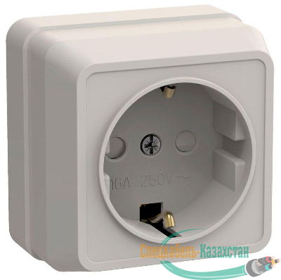 Розетка 1-м ОП Октава 16А РСш20-3-ОКм защ. шторки с заземл. IP20 крем. ИЭК ERO14-K33-16-DC