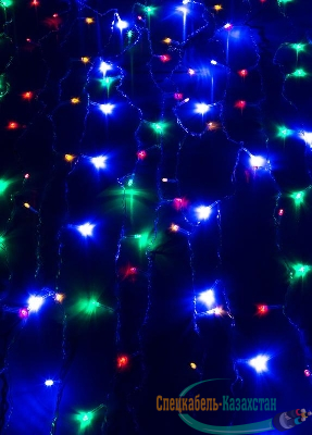 Гирлянда светодиодная "Бахрома" 2х0.7м 100LED схема нитей 4/8/6/7 мультиколор IP20 возможность соединения до 3шт 220В КОСМОС KOC_CUR-V22