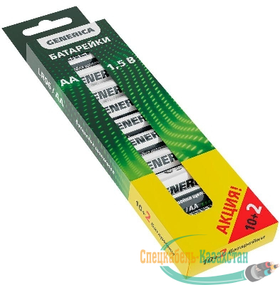 Элемент питания алкалиновый AA/LR6 Alkaline ПРОМО (уп.10+2шт) GENERICA ABT-LR06-ST-B12-G