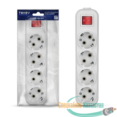 Колодка удлинителя 4-м 16А с заземл. с выкл. АБС-пластик бел. TOKOV ELECTRIC TKE-C01-KU4-ZV