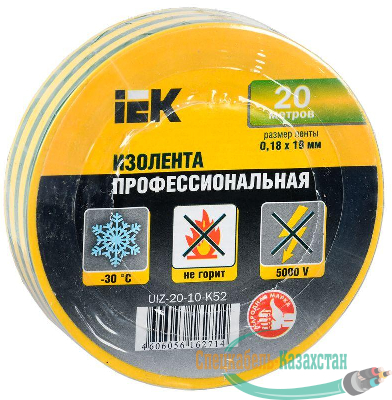Изолента ПВХ 0.18х19мм жел./зел. (рул.20м) ИЭК UIZ-20-10-K52