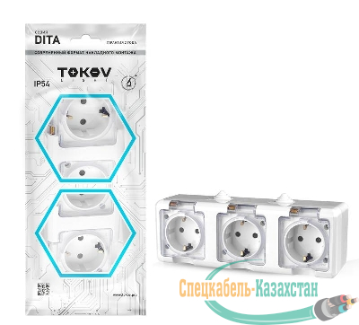 Розетка 3-м ОП Dita 16А IP54 250В с заземл. с прозр. крышкой бел.TOKOV ELECTRIC TKL-DT-R3Z-C01T-IP54