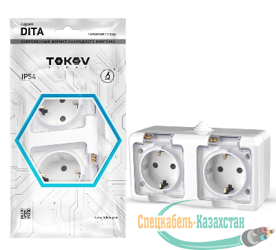 Розетка 2-м ОП Dita 16А IP54 250В с заземл. с прозр. крышкой бел.TOKOV ELECTRIC TKL-DT-R2Z-C01T-IP54