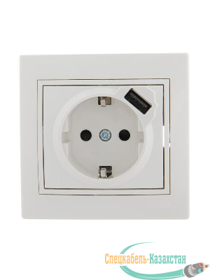 Розетка 1-м СП Мира 16А с з/к + USB разъем бел. LEZARD 701-0202-181