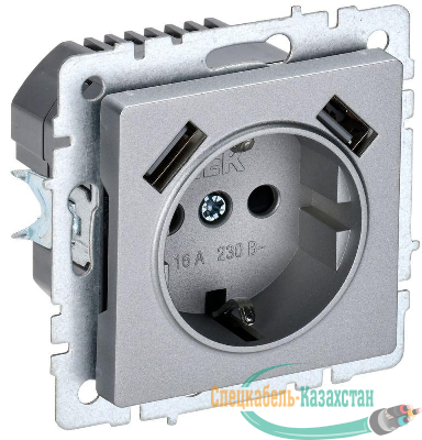 Розетка BRITE РЮш10-1-БрА 16А с USB A+A 2.1А с заземл. защ. шторки механизм алюм. IEK BR-R14-16-U21-D21-K47