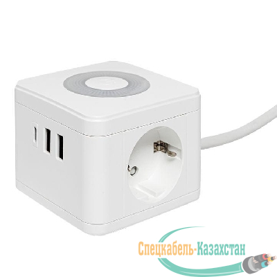 Удлинитель "Куб" 2х1.3м 2USB 2.4А+Type C + Ночник 1кв.мм EKF UBA-CUB-2-TC