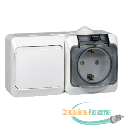 Блок ОП Этюд (1-кл. выкл. + евророз. защ. шторки) IP44 бел. SchE BPA16-241B