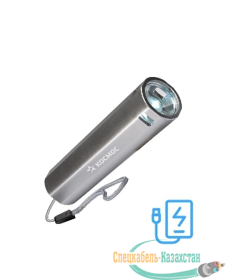 Фонарь аккумуляторный ручной LED 1Вт линза аккум. Li-ion 18650 1.2А.ч Power-bank USB-шнур ABS-пластик КОСМОС KOS116Lit