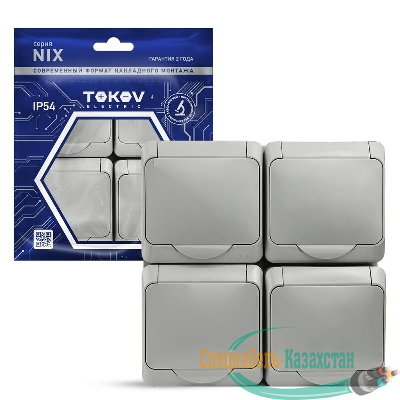Розетка 4-м ОП Nix 16А IP54 250В с заземл. с крышкой сер. TOKOV ELECTRIC TKE-NX-R4Z-C06-IP54