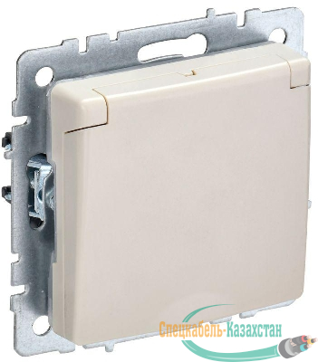 Розетка BRITE РСбш10-3-44-БрКр 16А IP44 с заземл. защ. шторки с крышкой механизм беж. IEK BR-R16-16-44-K10