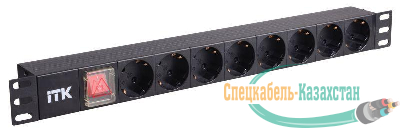Блок розеток 8 мест PDU (немец. станд.) с LED выкл. 1U без шнура вх. C14 алюм. профиль с автоматом ITK PH12-8D3