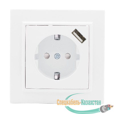 Розетка 1-м СП Минск 16А IP20 с заземл. защ. шторки с заряд. устройством USB 1А бел. EKF ERR16-028-100-USB