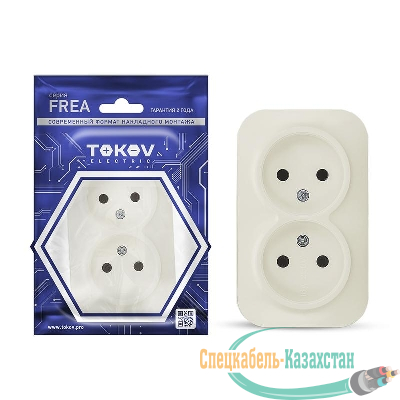 Розетка 2-м ОП Frea 16А IP20 250В без заземл. АБС-пластик беж. TOKOV ELECTRIC TKE-FR-R2-C02
