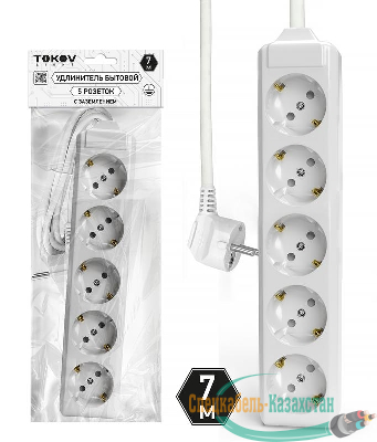Удлинитель 5х7м с заземл. 10А 3х1.5 TOKOV LIGHT TKL-C01-BU5-7-1.5-Z