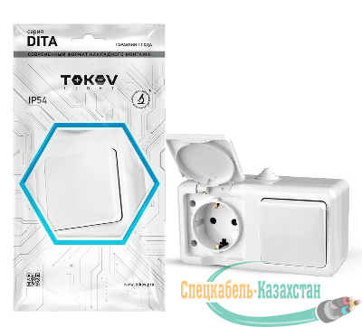 Блок ОП Dita (розетка 16А 250В с заземл. + 1-кл. выкл. 10А) IP54 бел. TOKOV ELECTRIC TKL-DT-V1RZ-C01-IP54