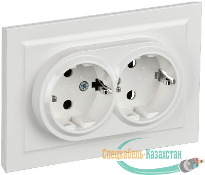 Розетка 2-м СП BRITE РСш12-3-БрБ 16А в сборе с заземл. защ. шторки бел. IEK BR-R24-16-K01-F