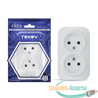Розетка 2-м ОП Frea 16А IP20 250В без заземл. АБС-пластик бел. TOKOV ELECTRIC TKE-FR-R2-C01