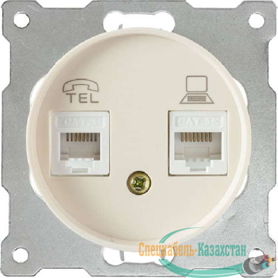 Механизм розетки комп. + телеф.2-м СП Florence RJ11/RJ45 кат.5e беж. 1E20801301 OneKeyElectro 2172794